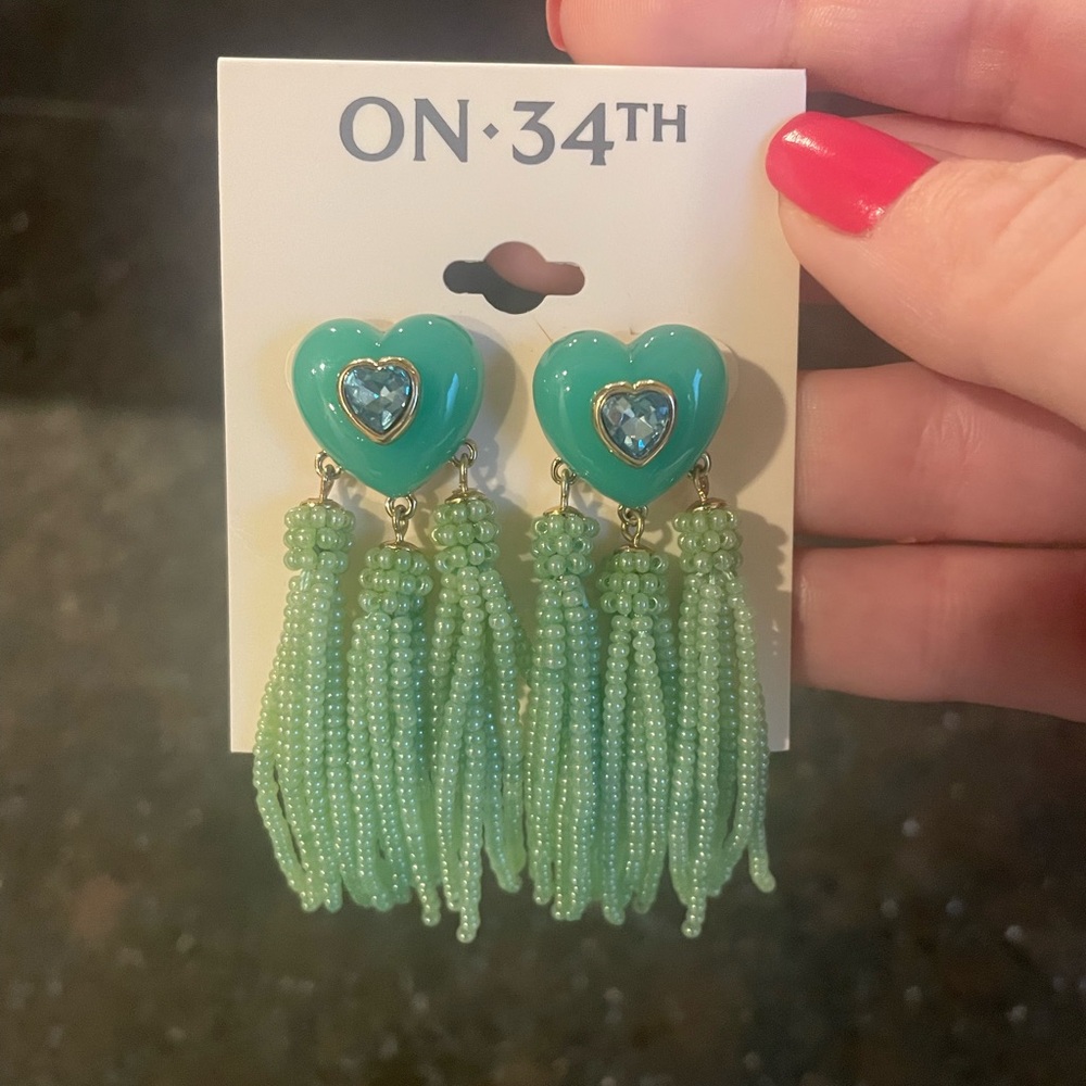 ON 34th Turquoise Heart Tassel Earrings